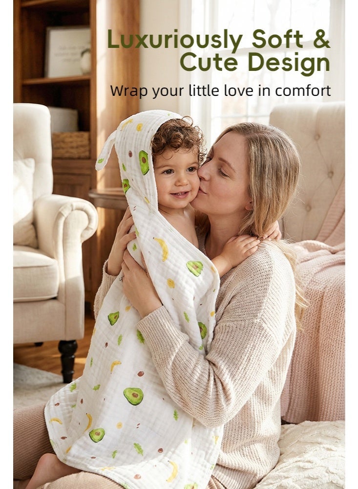 مناشف الطفل لمجموعة المواليد حديثي الولادة، مناشف حمام الطفل المغطاة بنسبة 100٪ من القطن، هدايا الحمام الأساسية للطفل الرضع الممتصة الناعمة، الأخضر والأبيض، الأفوكادو - Image 5